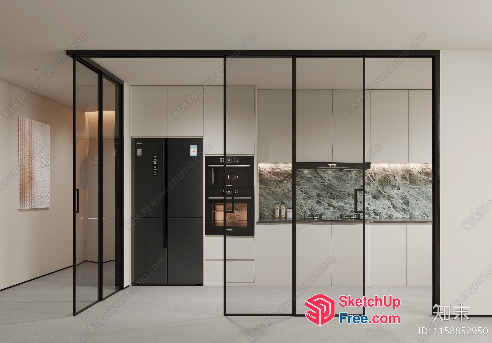 Contemporary Glass Curtain Wall Kitchen Interior 3D SketchUp File