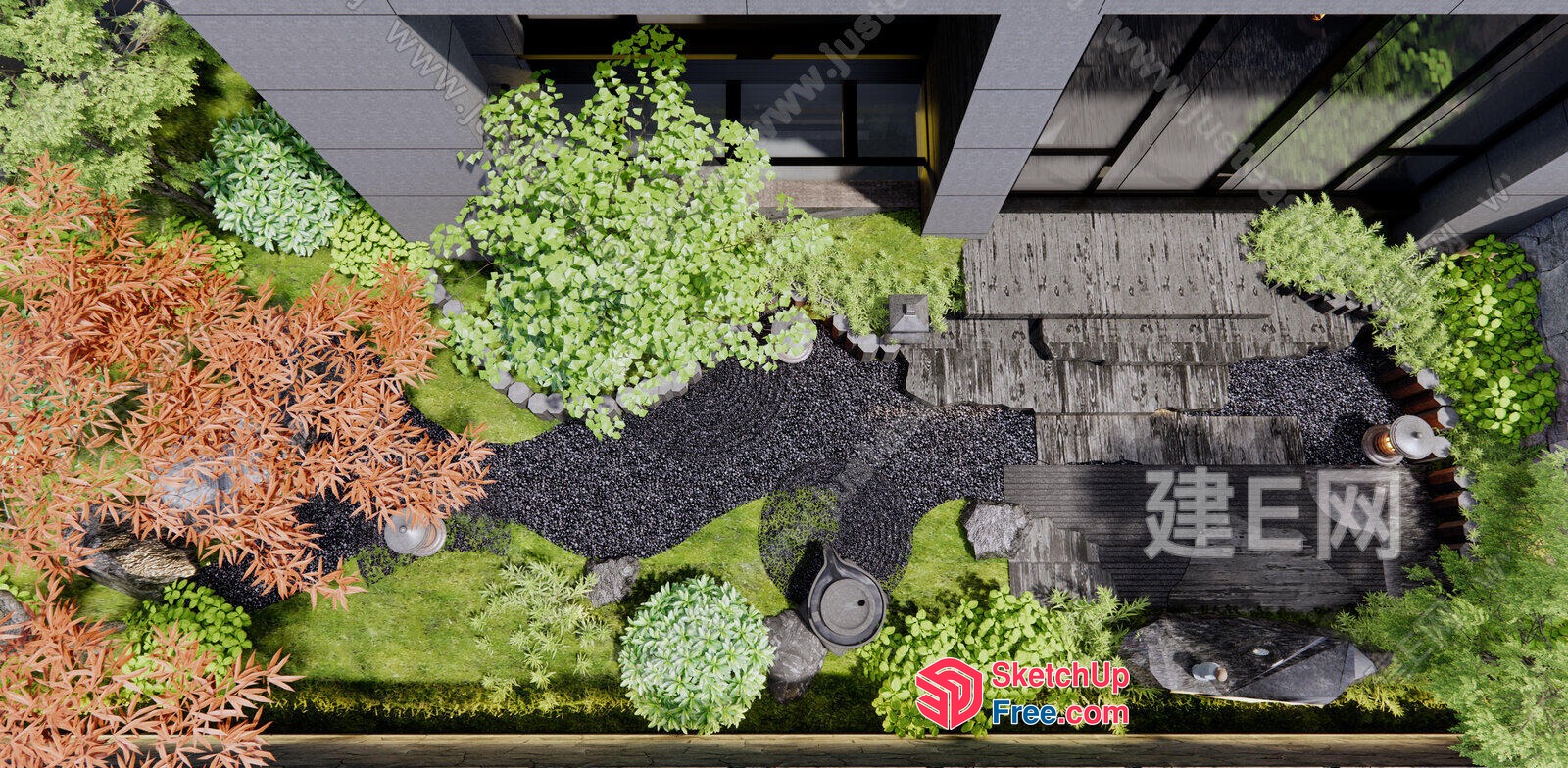 Modern Japanese-Inspired Garden With Elegant Stone Pathways 3D SketchUp File