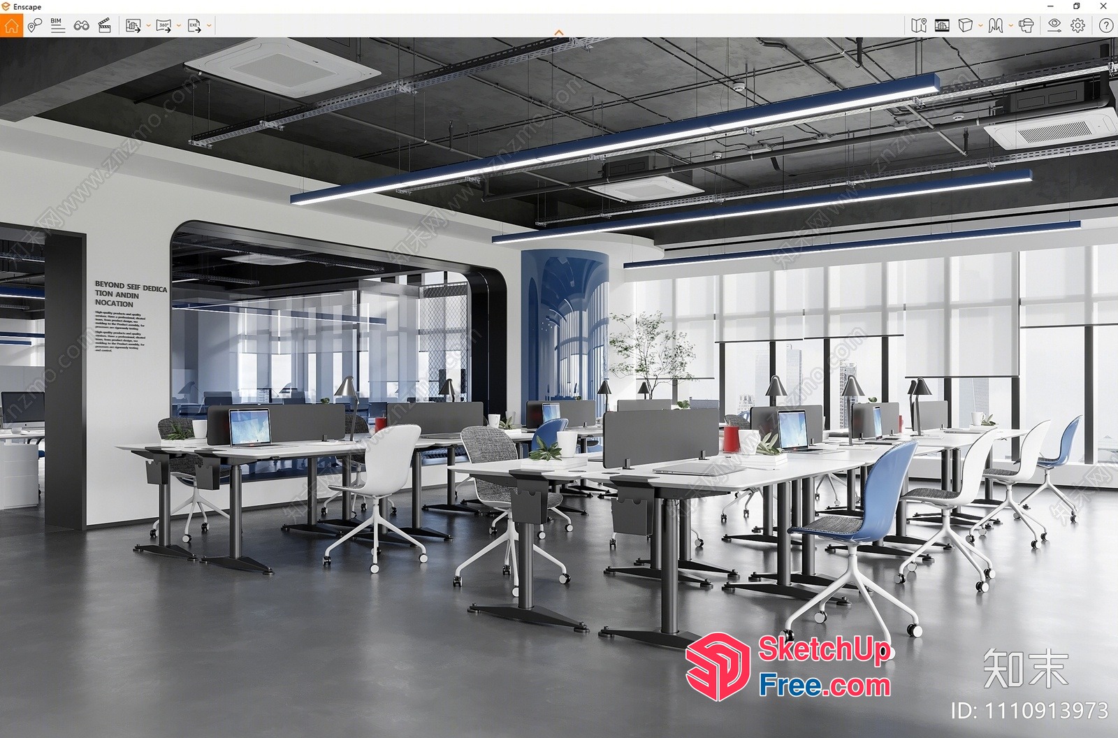 Modern Office Space With White And Gray Color Scheme 3D SketchUp File