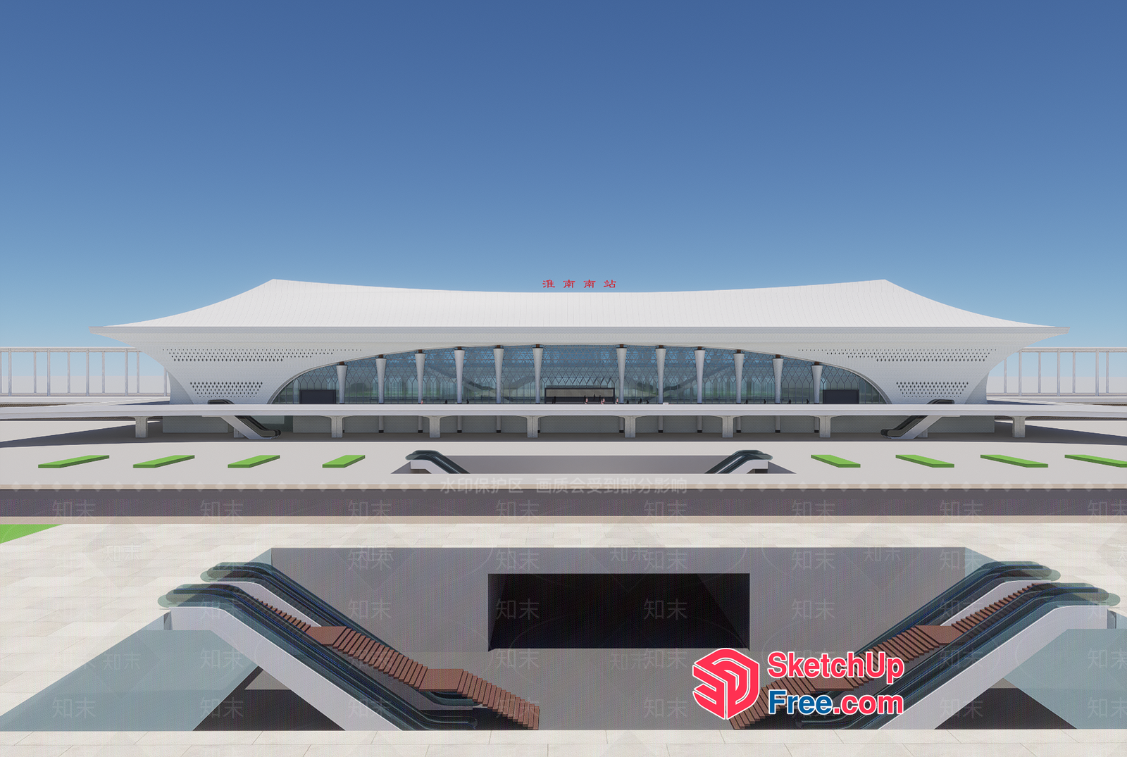 Modern Airport Terminal With Sleek Glass Curtain Wall And White Roof 3D SketchUp File