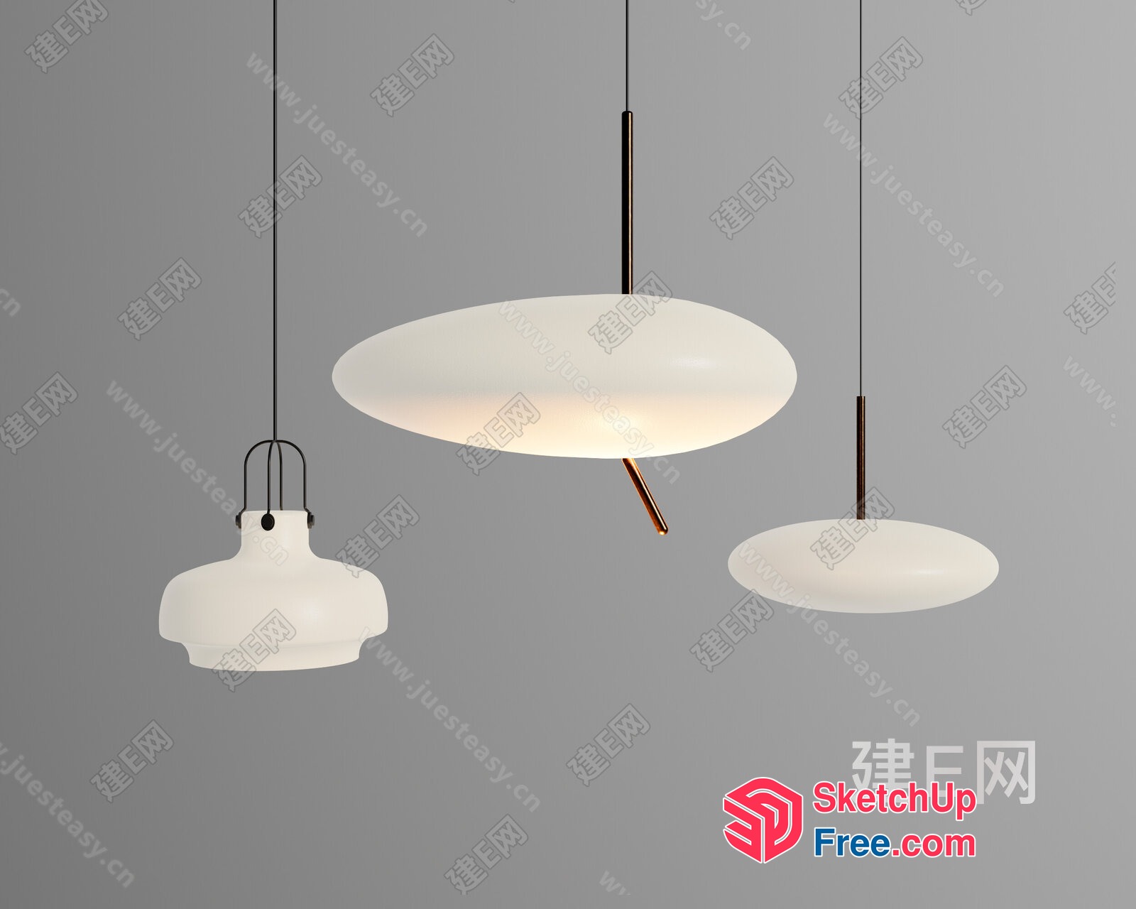 Three Hanging Lights With Distinct Shapes And Styles 3D SketchUp File