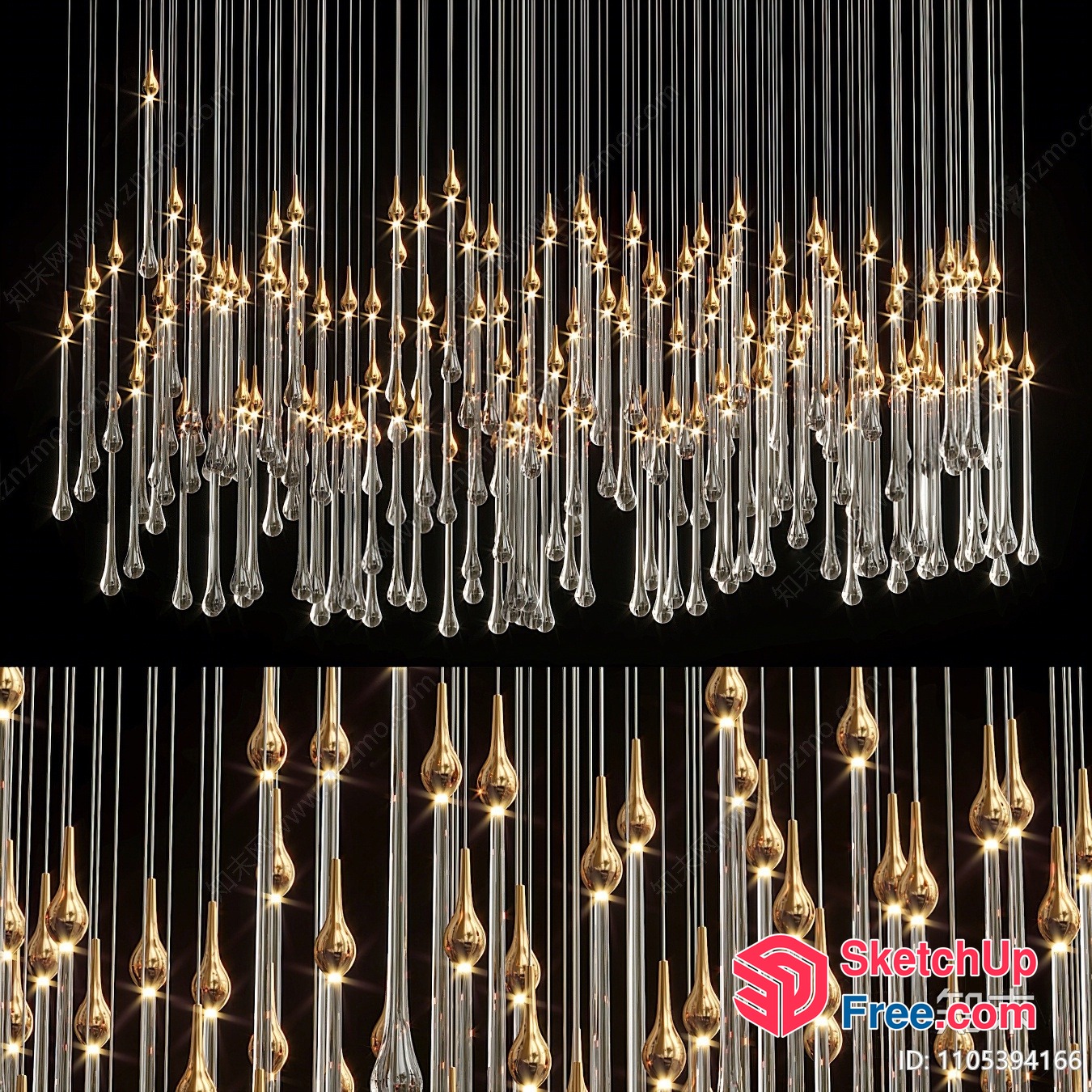 Elegant Crystal Chandelier With Gold Accents 3D SketchUp File
