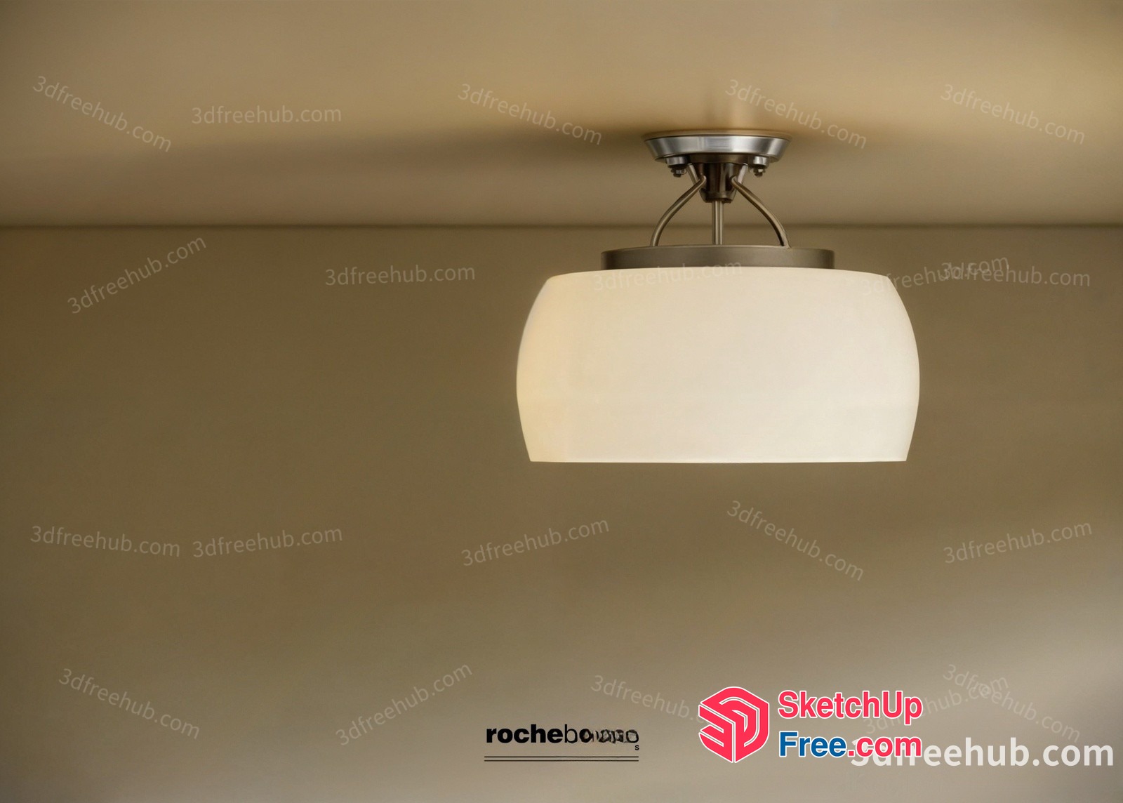 Ceiling Light Fixture With White Shade And Silver Base 3D SketchUp File