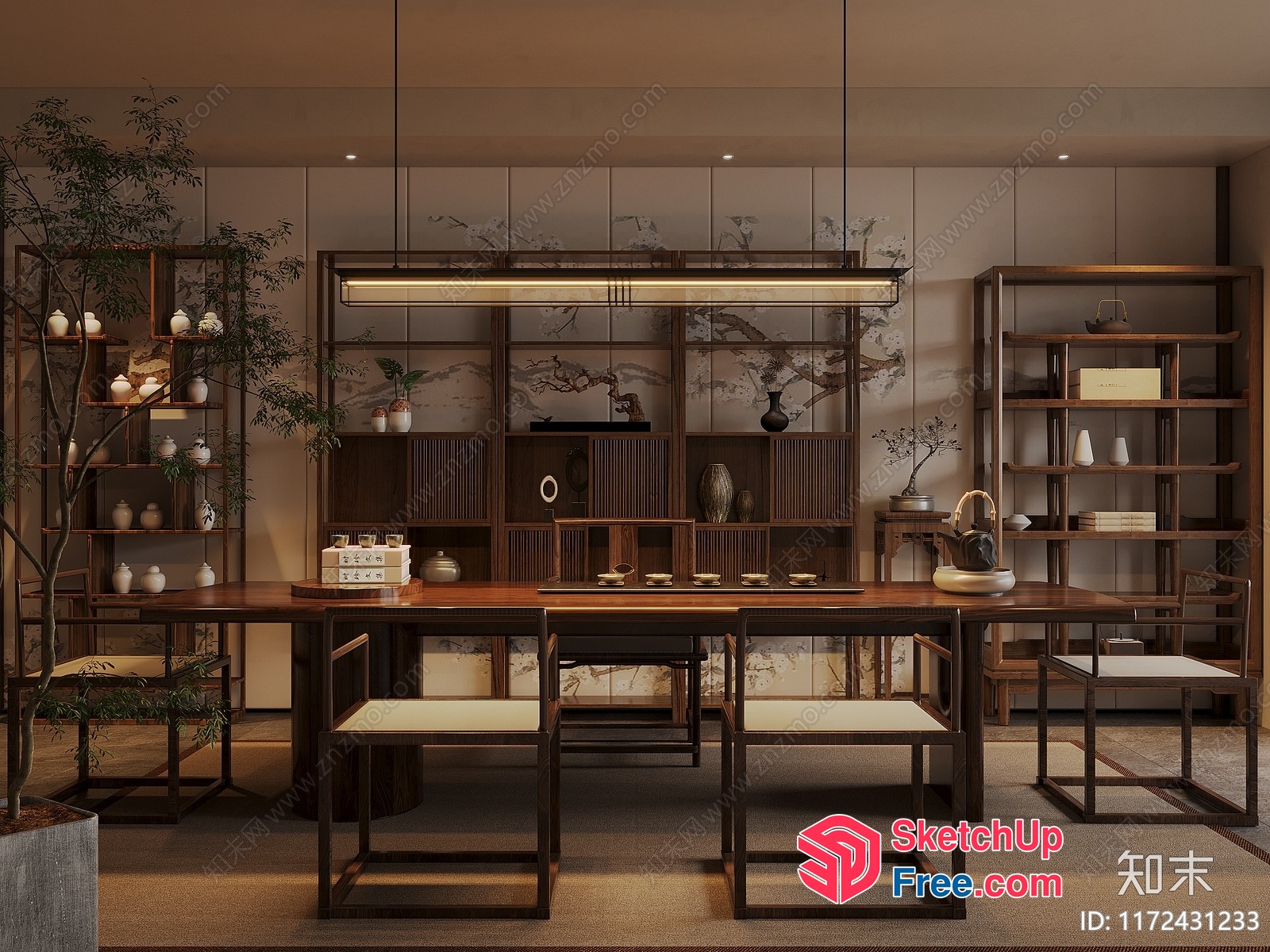 Asian-Inspired Modern Dining Room With Wood Accents 3D SketchUp File