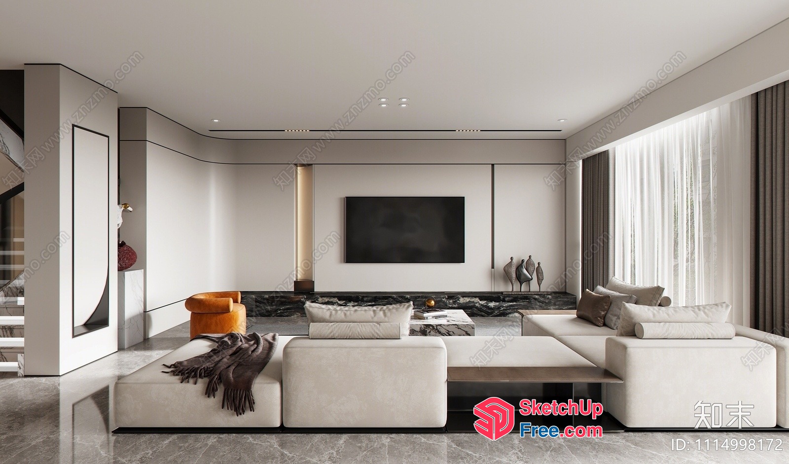 Modern Living Room With Large Tv And Sleek Furniture 3D SketchUp File