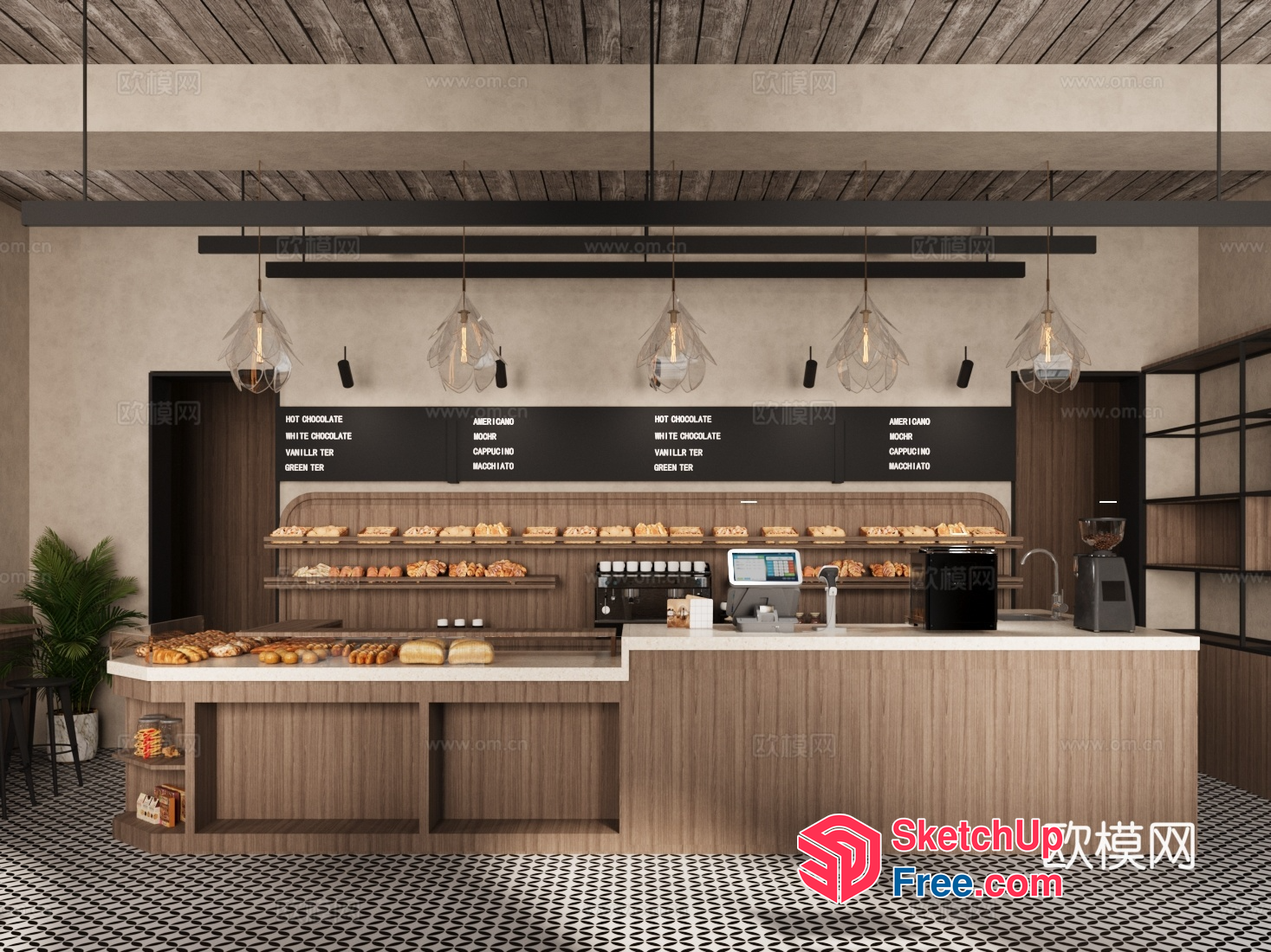 Coffee Shop Interior With Modern And Sleek Decor 3D SketchUp File