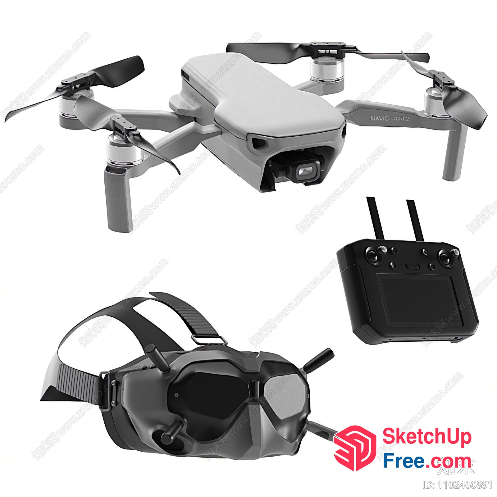 Aerial Drone With Remote Control And Goggles 3D SketchUp File