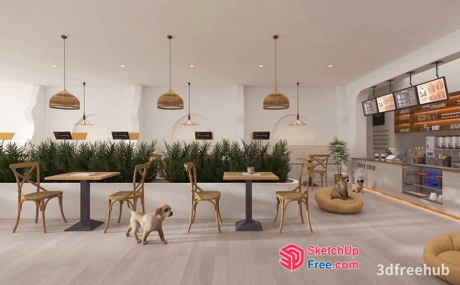 Modern Cafe Interior With Cozy Seating And Natural Lighting 3D SketchUp File