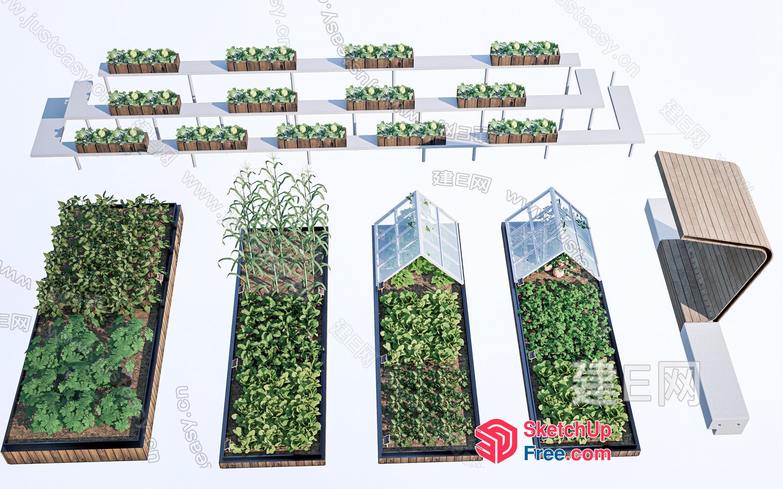 3D Rendering Of A Garden With Various Plants And Containers 3D SketchUp File