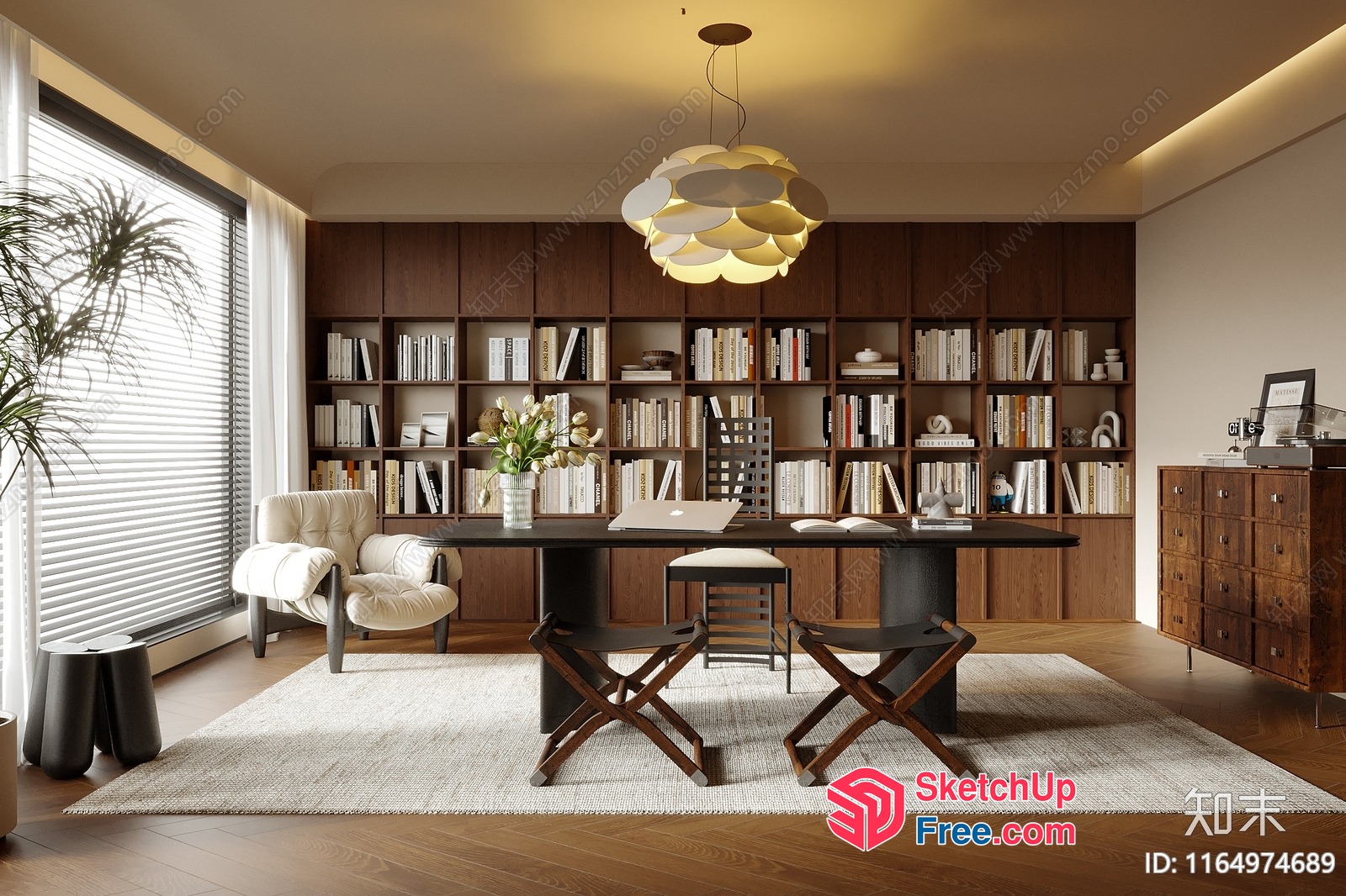 Minimalist Style Office Interior With Wooden Furniture 3D SketchUp File