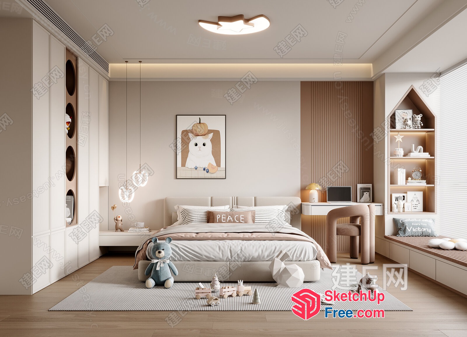 Modern Minimalist Creamy Style Bedroom 3D SketchUp File