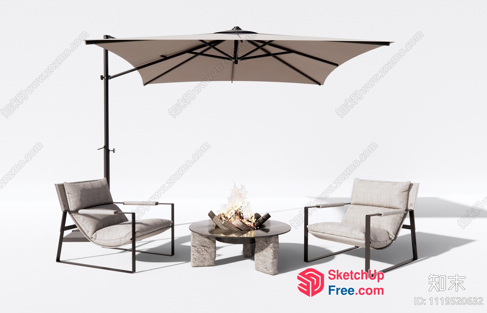 Outdoor Patio Furniture Set With Fire Pit 3D SketchUp File