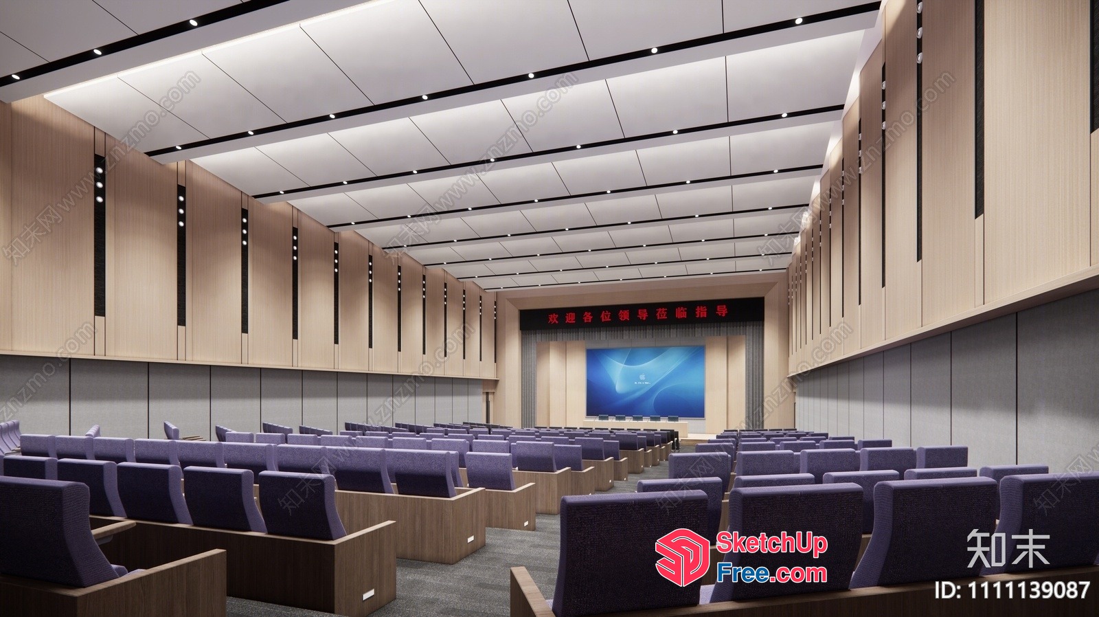 Modern Conference Room With Centralized Seating And Large Screen 3D SketchUp File