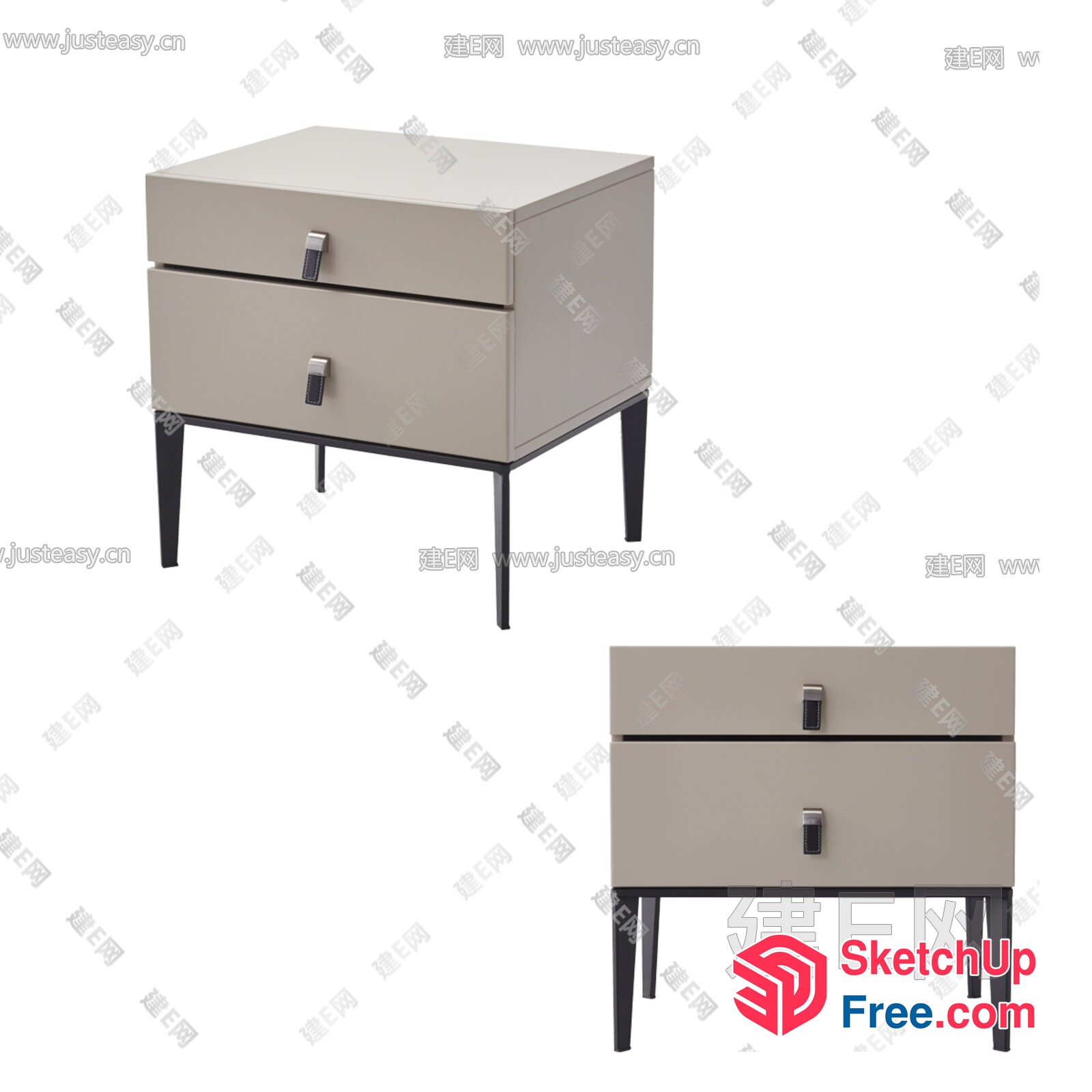 Modern Two-Drawer Nightstand With Sleek Legs 3D SketchUp File