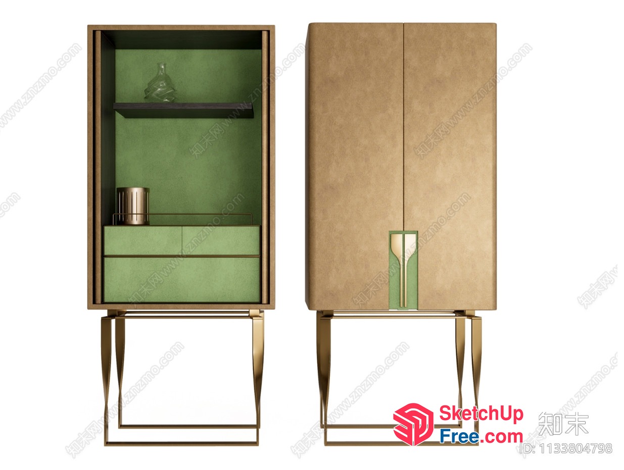 Modern Furniture Set With Green And Gold Accents 3D SketchUp File