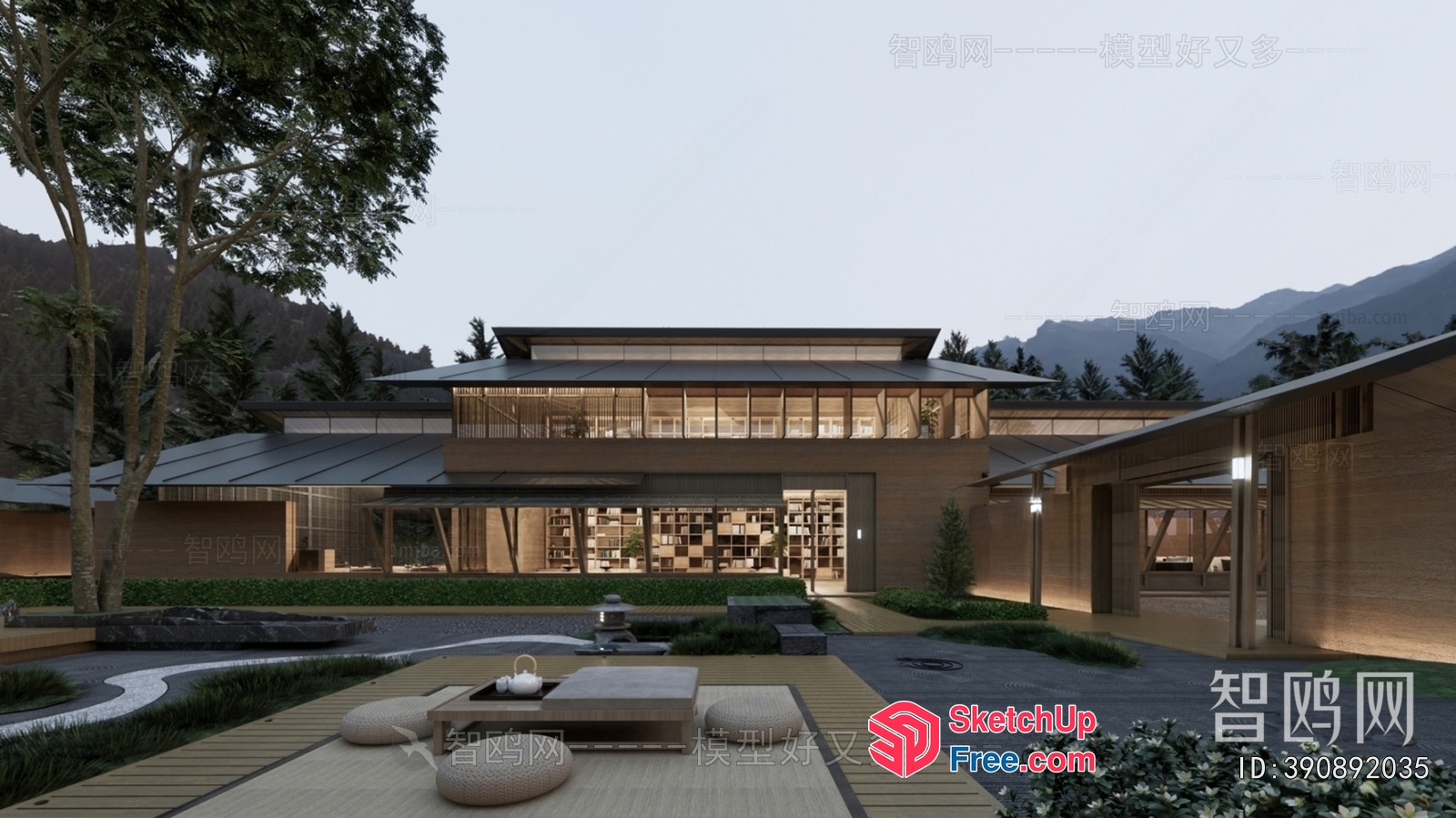 Modern Japanese-Style Villa With Rooftop And Natural Surroundings 3D SketchUp File