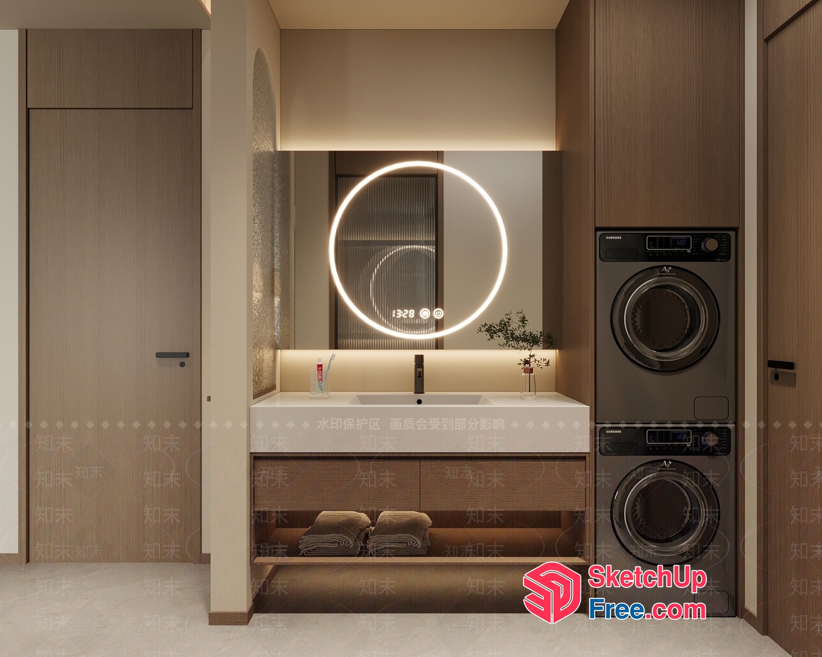Modern Bathroom With Built-In Washing Machine 3D SketchUp File