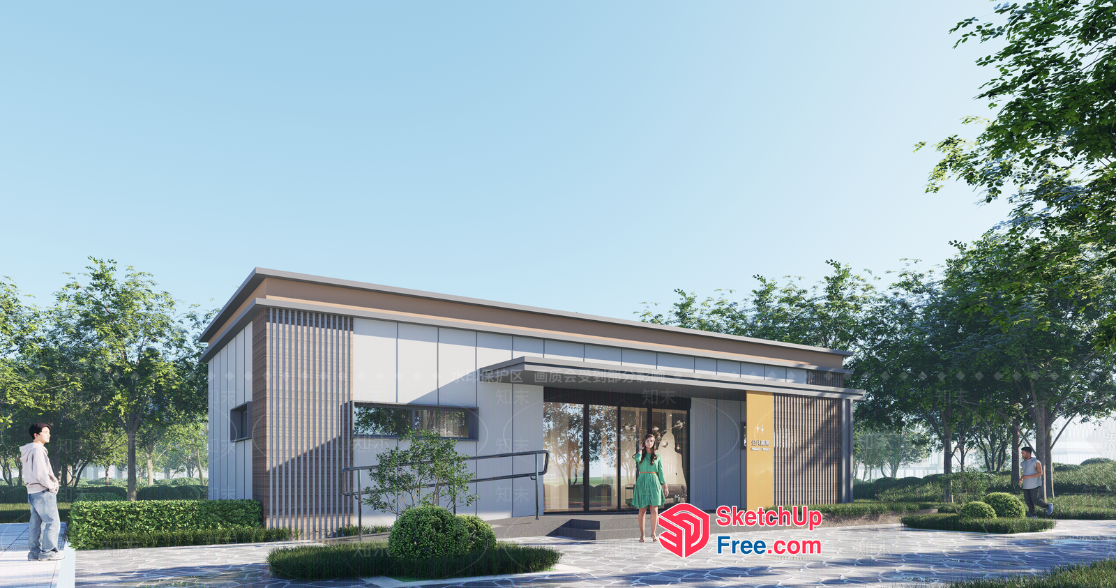 Exterior Modern Office Building With Glass Curtain Wall 3D SketchUp File
