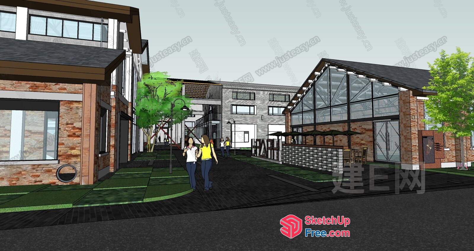 Exterior View Of Modern Building With Glass Curtain Wall 3D SketchUp File