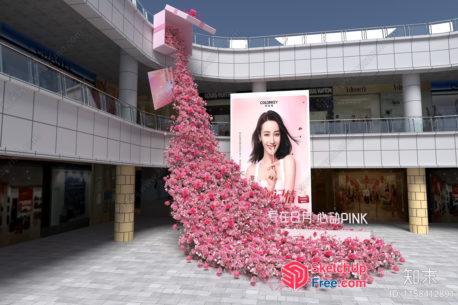 Pink Floral Display In A Modern Shopping Mall 3D SketchUp File