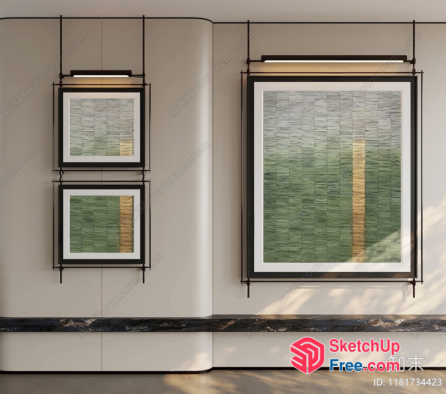 Minimalist Art Display With Three Framed Pieces 3D SketchUp File