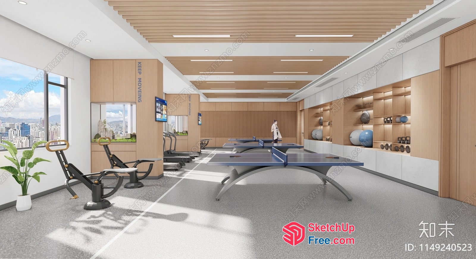 Modern Gym Interior With Exercise Equipment And Table Tennis 3D SketchUp File