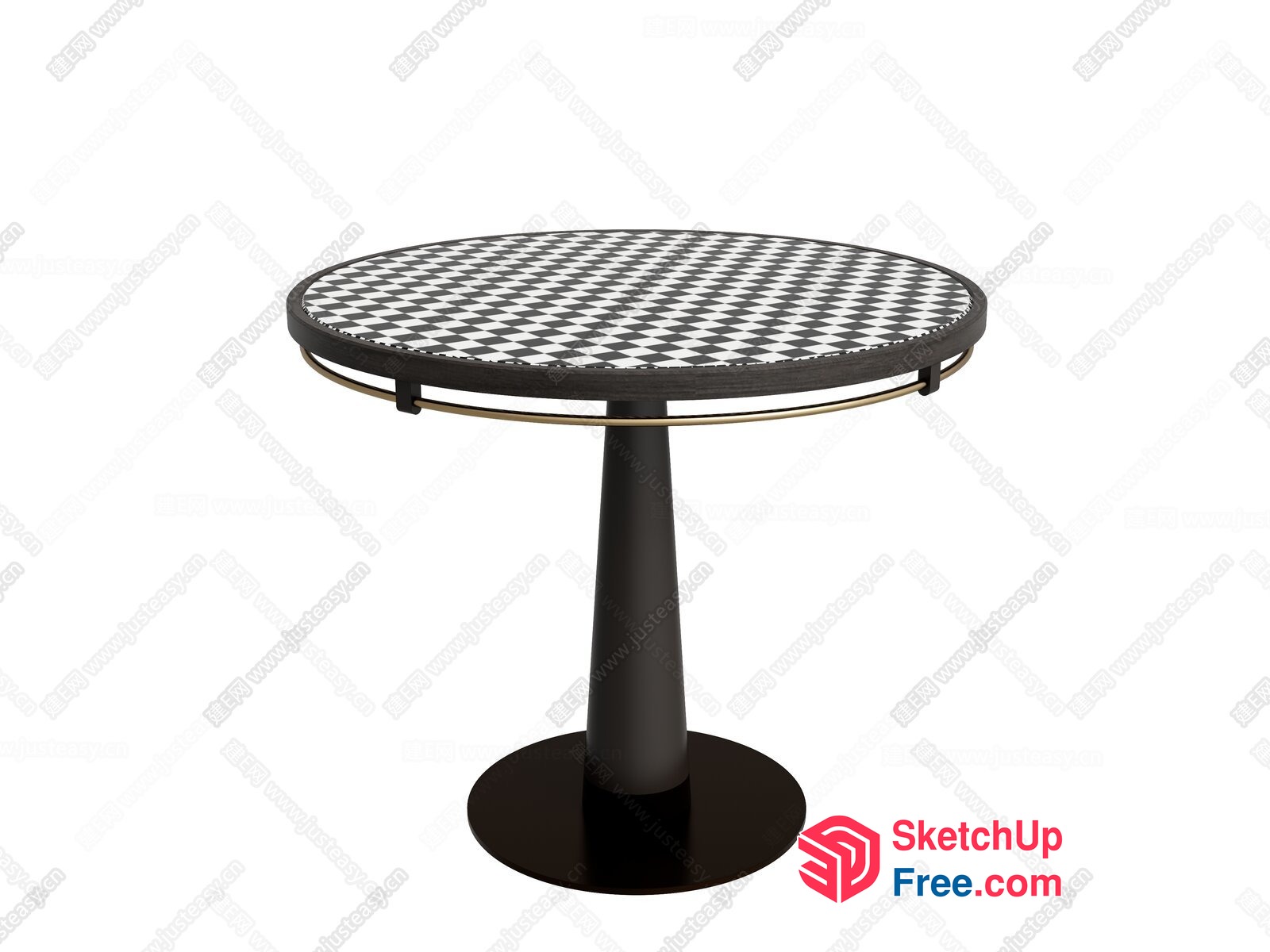 Round Table With Black And White Checkered Pattern 3D SketchUp File