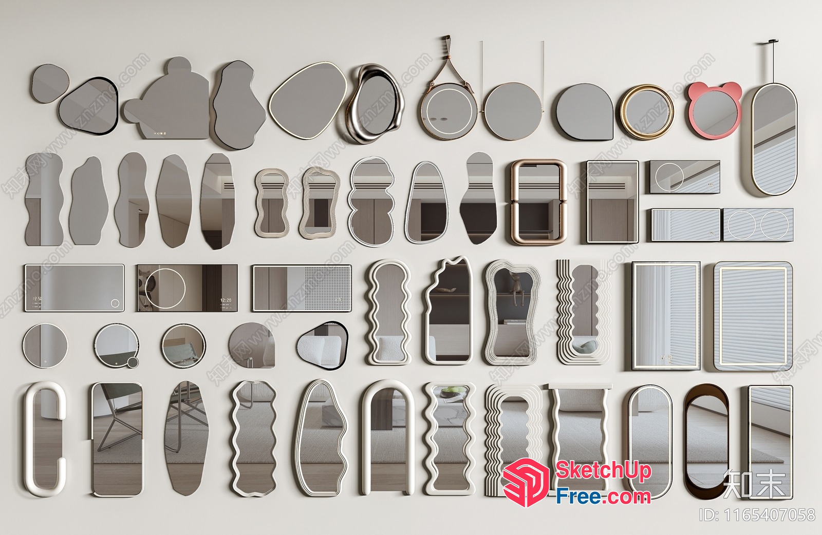 Contemporary Wall Decorations Featuring Unique Mirrors 3D SketchUp File