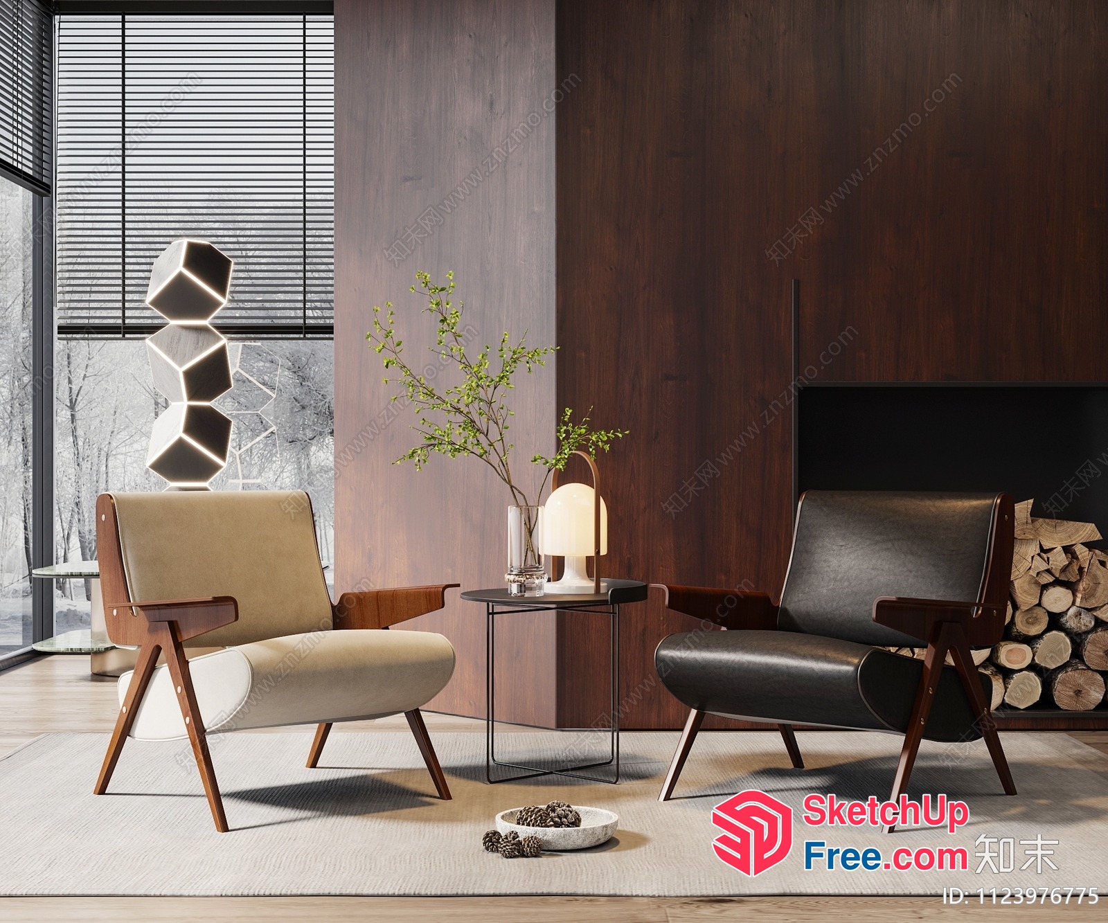 Modern Minimalist Living Room With Wood Accents 3D SketchUp File