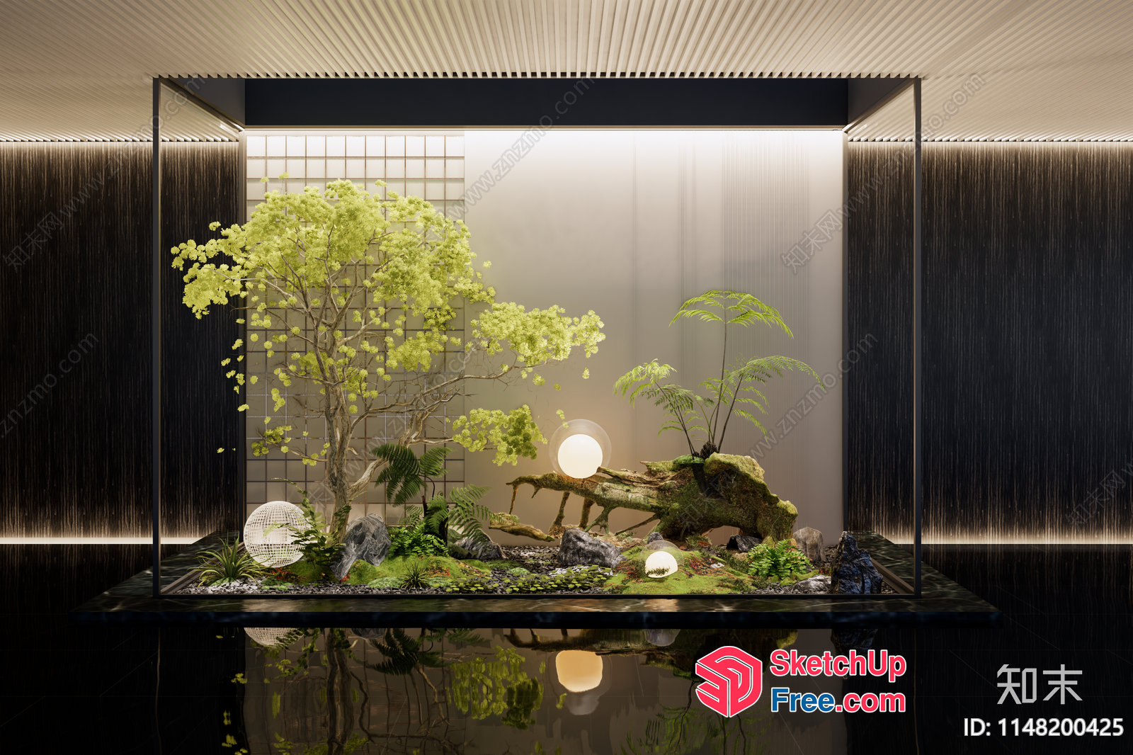 Modern Japanese-Inspired Interior With Serene Garden Scene 3D SketchUp File
