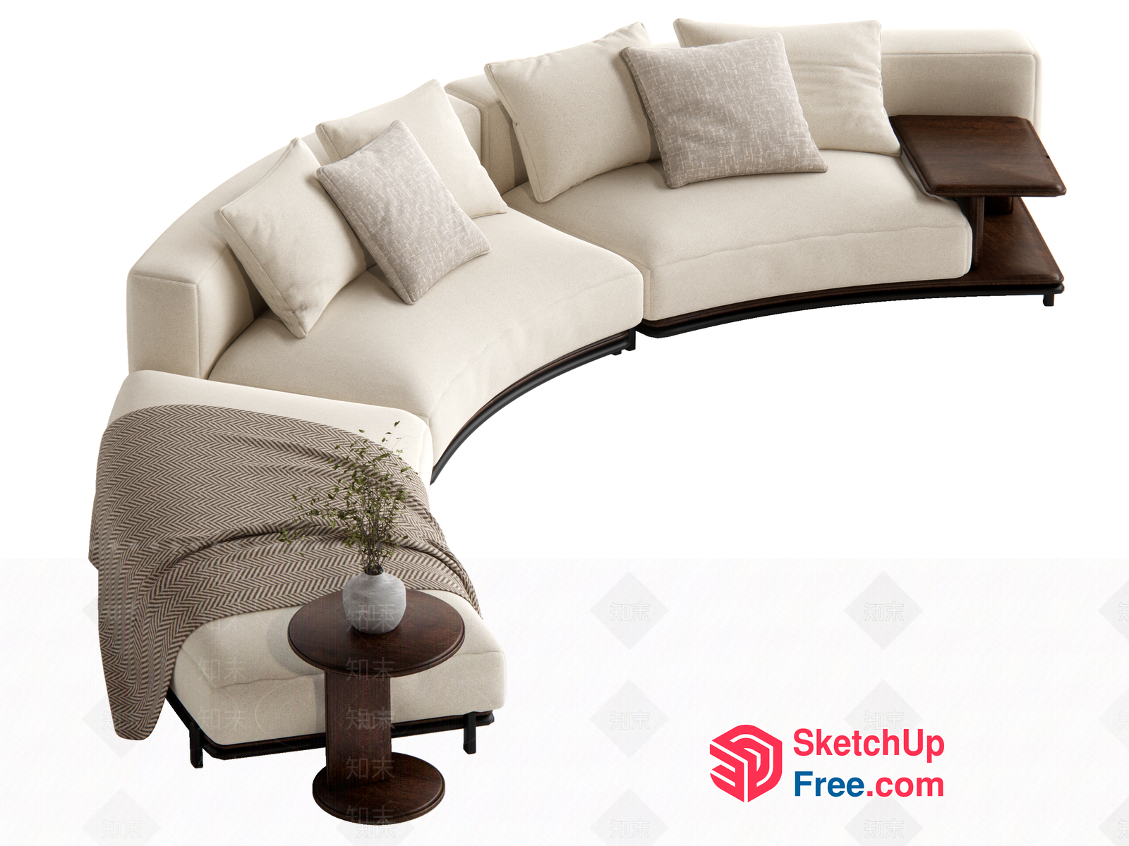 Modern L-Shaped Sofa With Wooden Accent 3D SketchUp File