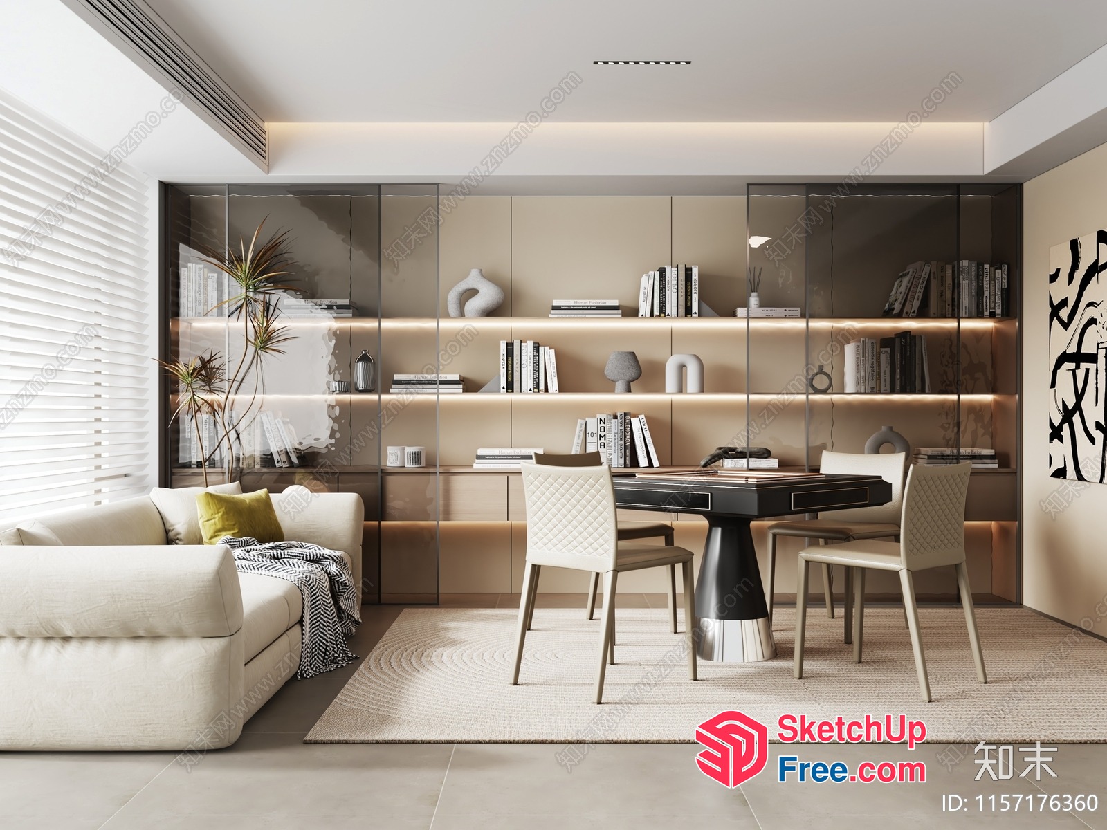 Modern Minimalist Living Room With Dining Area 3D SketchUp File