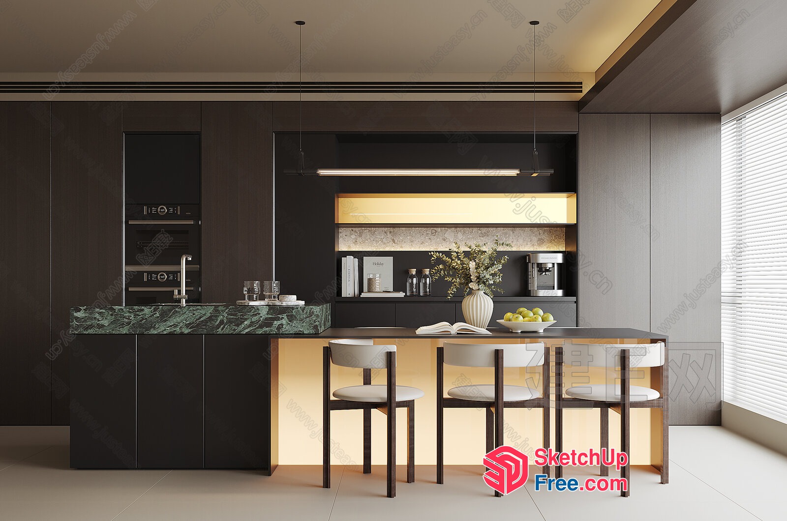 Modern Kitchen With Sleek Counter And Table 3D SketchUp File