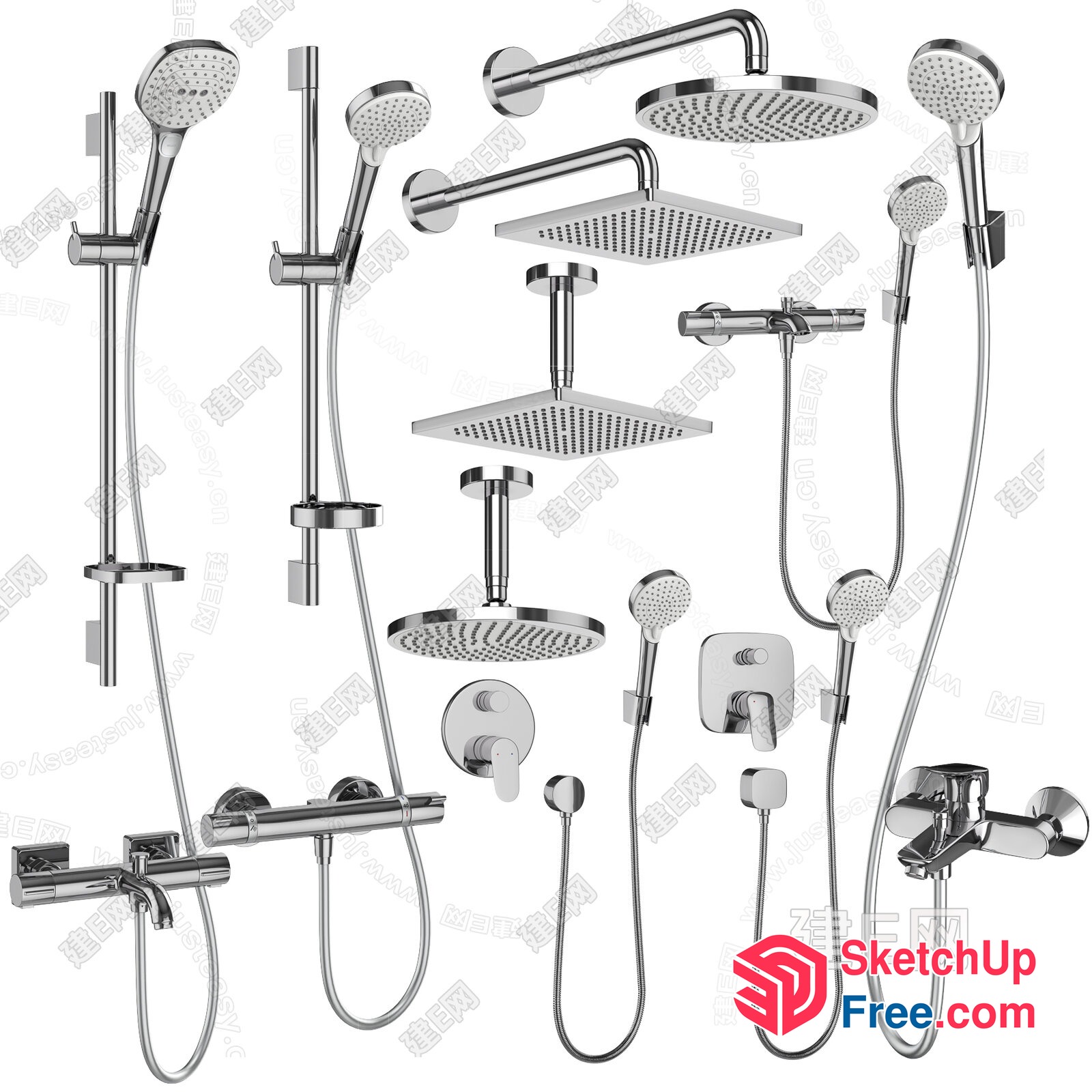 Modern Silver Shower Heads And Fixtures 3D SketchUp File