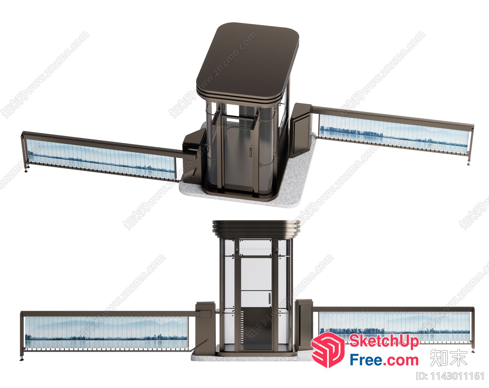 Elevator And Staircase With Glass Railings 3D SketchUp File