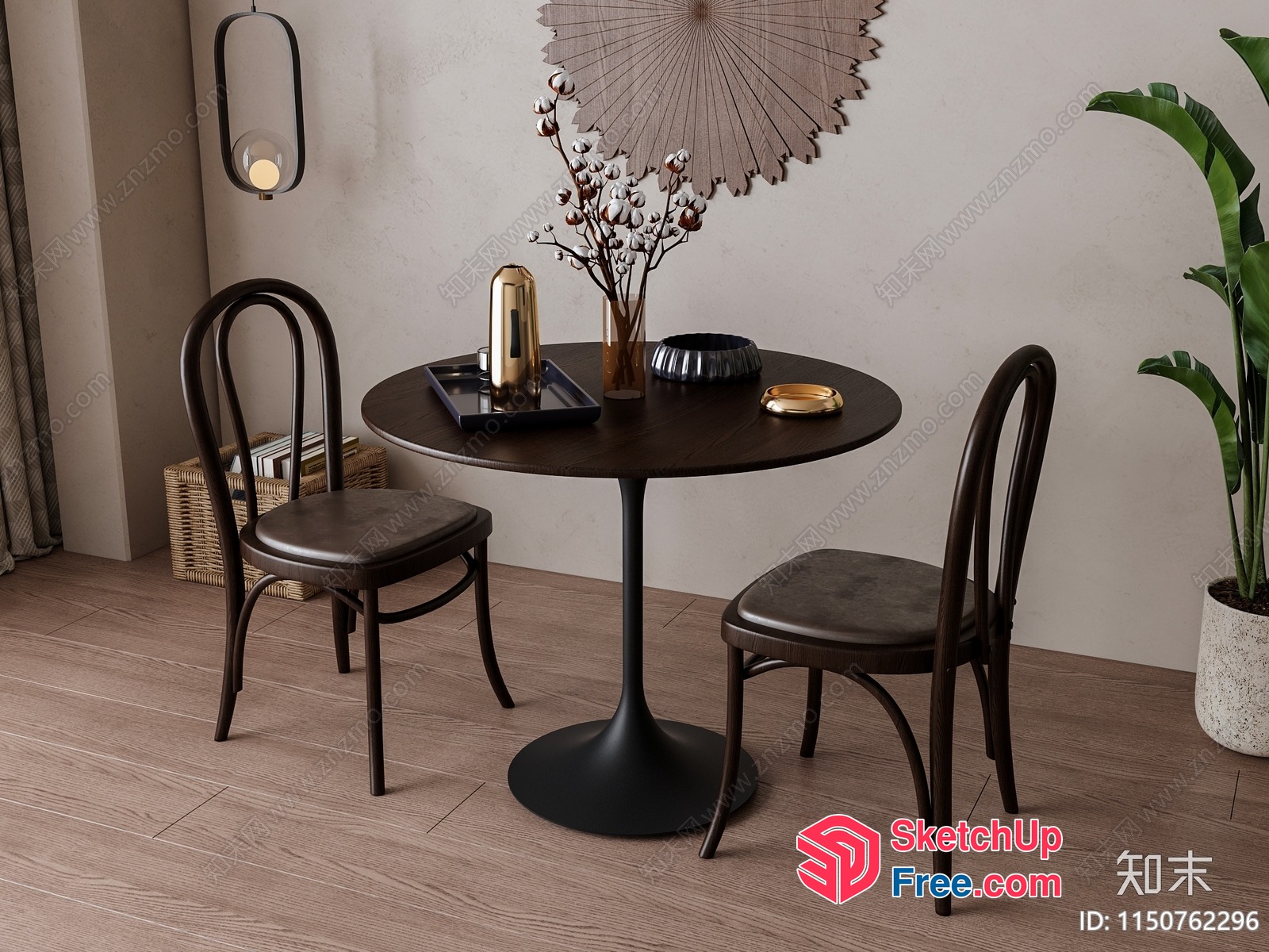 Minimalist Dining Room With Dark Wood Furniture And Decor 3D SketchUp File