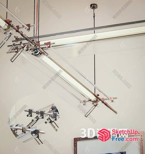 Suspended Glass And Metal Ceiling Fixture 3D SketchUp File