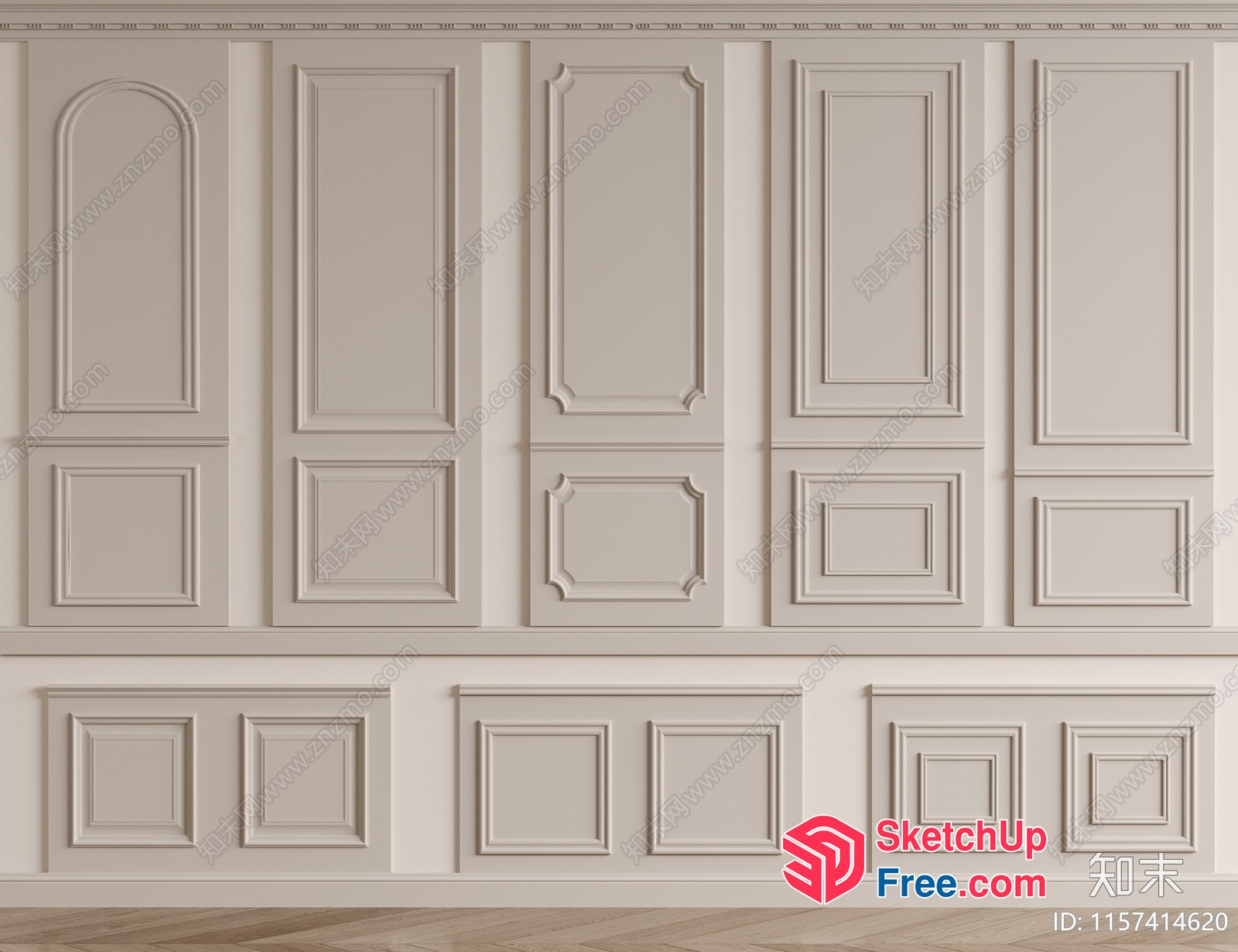 Ornate White Panelled Wall Design 3D SketchUp File