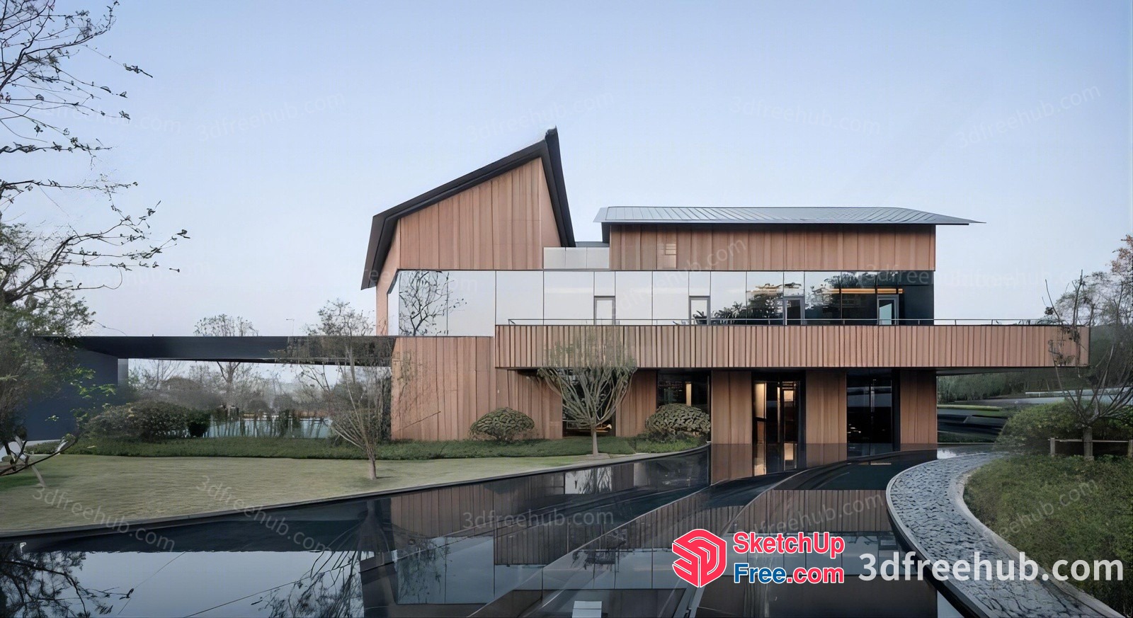 Modern Japanese Style Villa With Glass Curtain Wall 3D SketchUp File