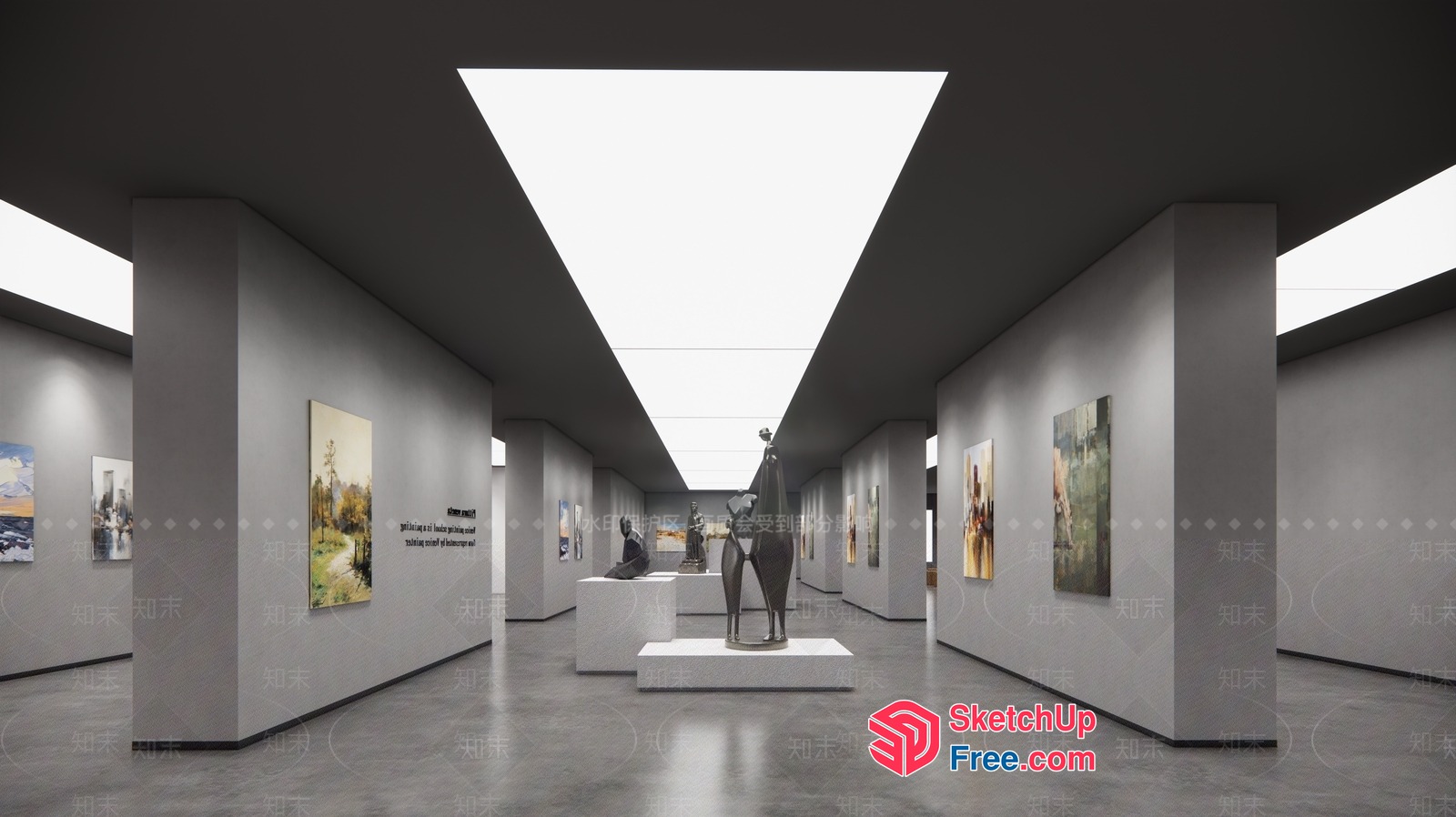 Contemporary Art Gallery With Sleek White Walls And Modern Artworks 3D SketchUp File
