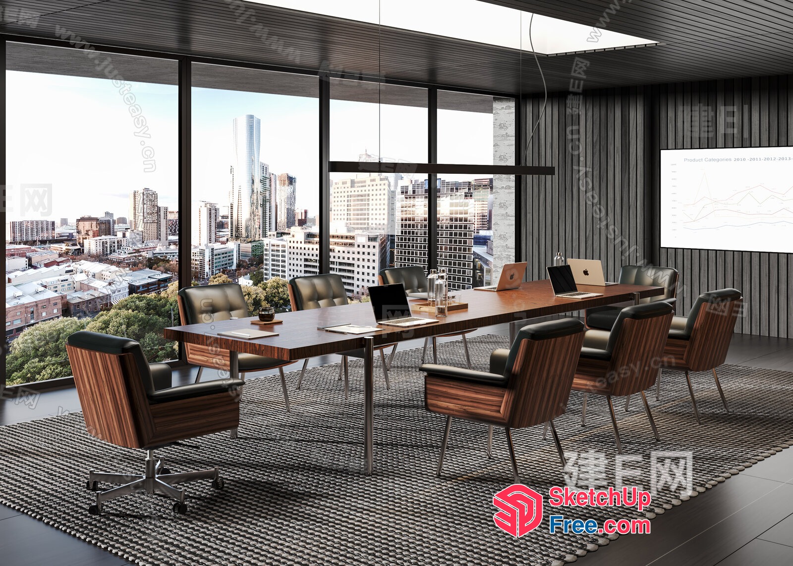 Modern Office Space With City View 3D SketchUp File