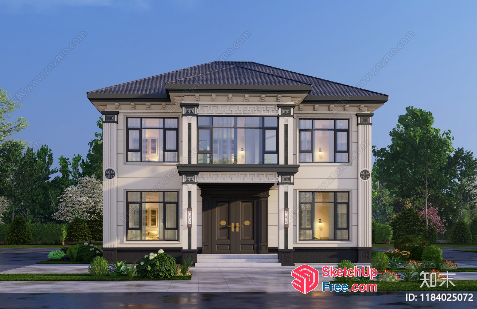 Luxurious Two-Story Villa With Ornate Details 3D SketchUp File