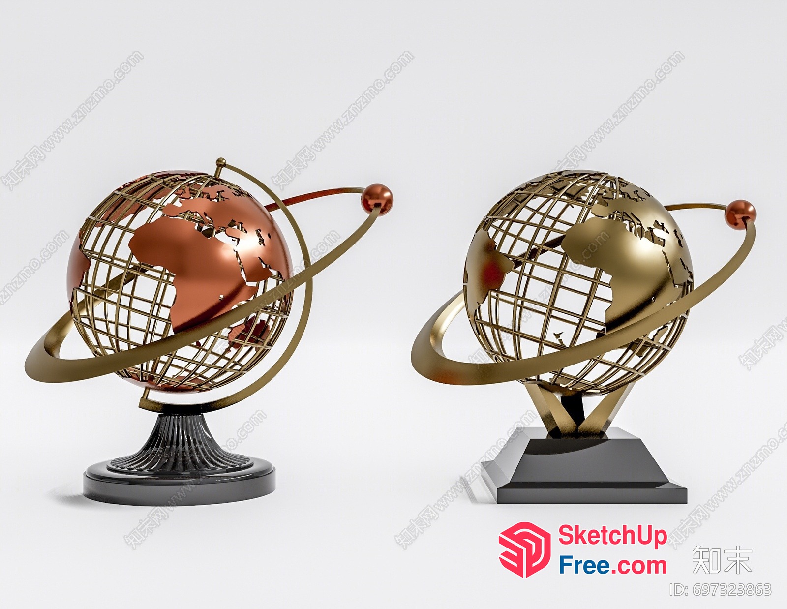 Two Gold And Copper Globe Decorations 3D SketchUp File