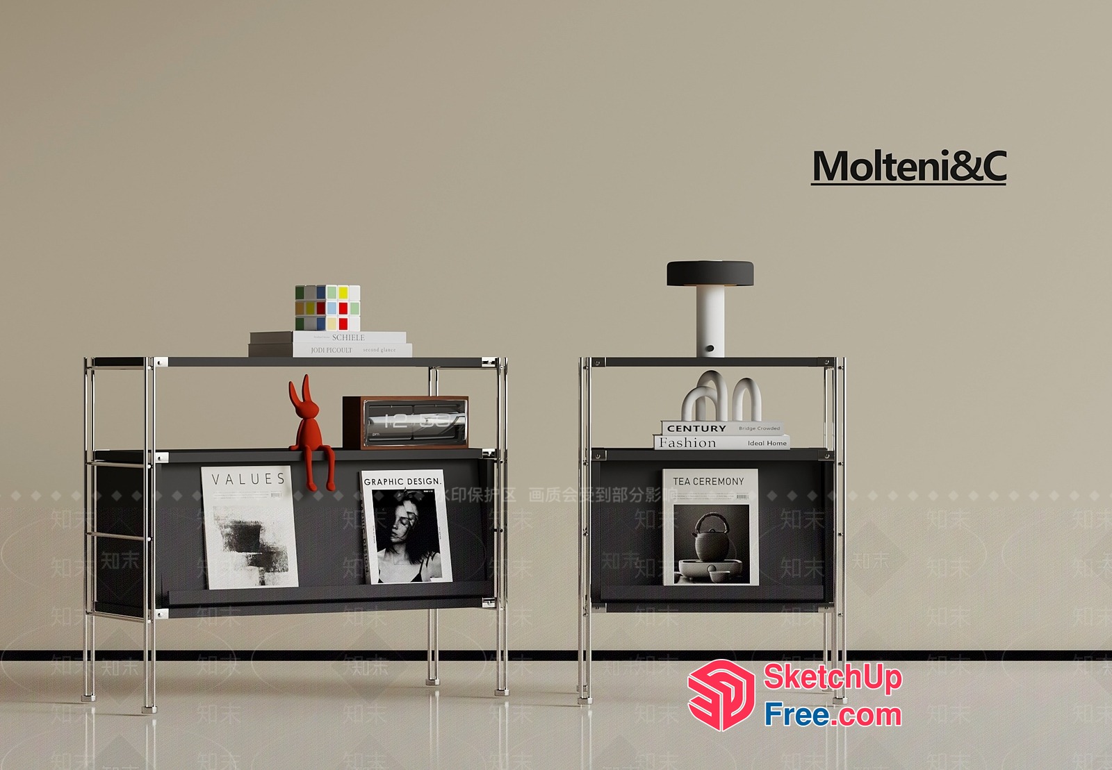 Modern Shelving Units With Various Decorative Items 3D SketchUp File