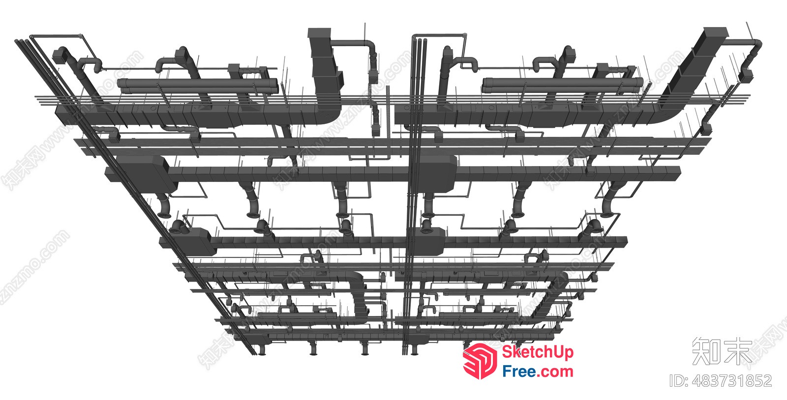 Detailed Industrial Pipe System 3D SketchUp File