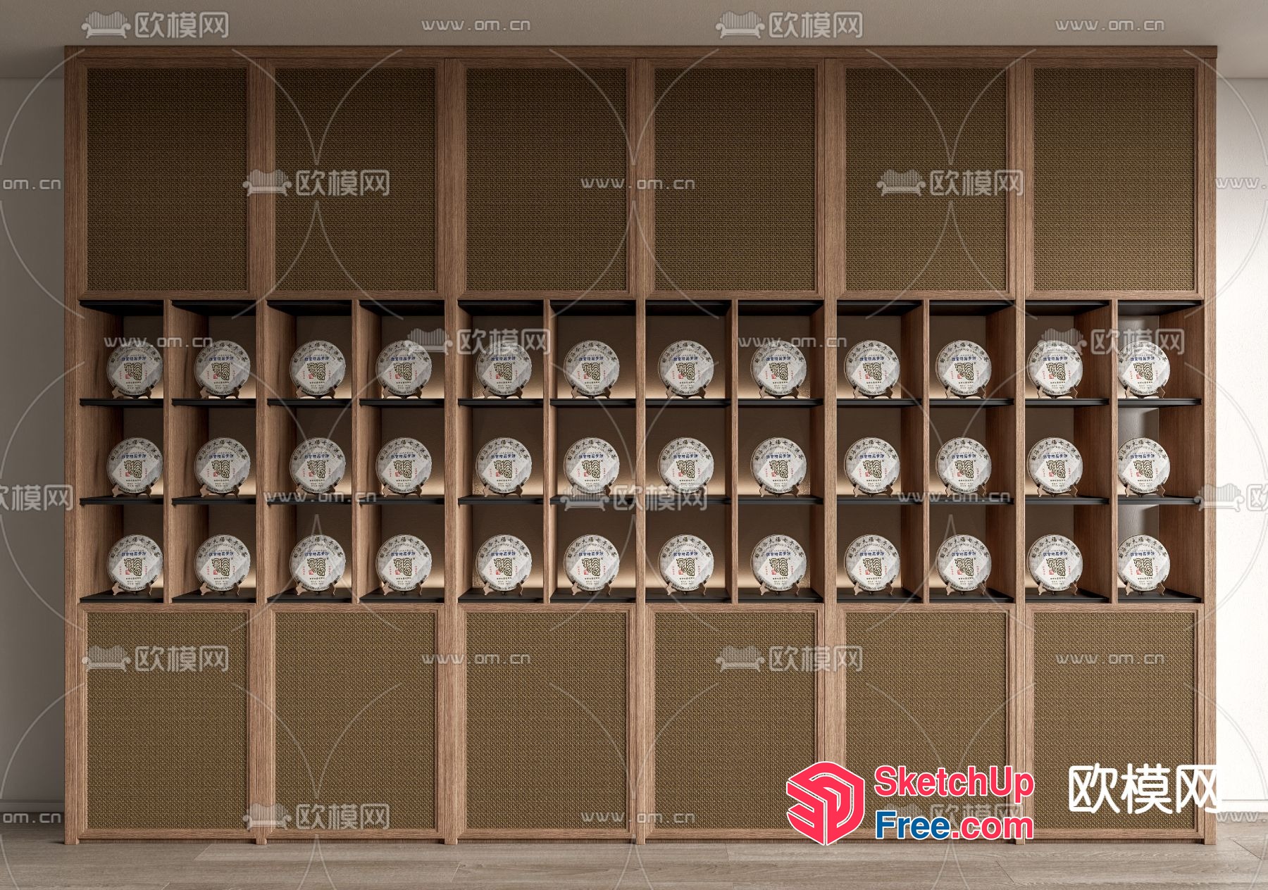 Shelf With Rattan Decor And Display Lights 3D SketchUp File