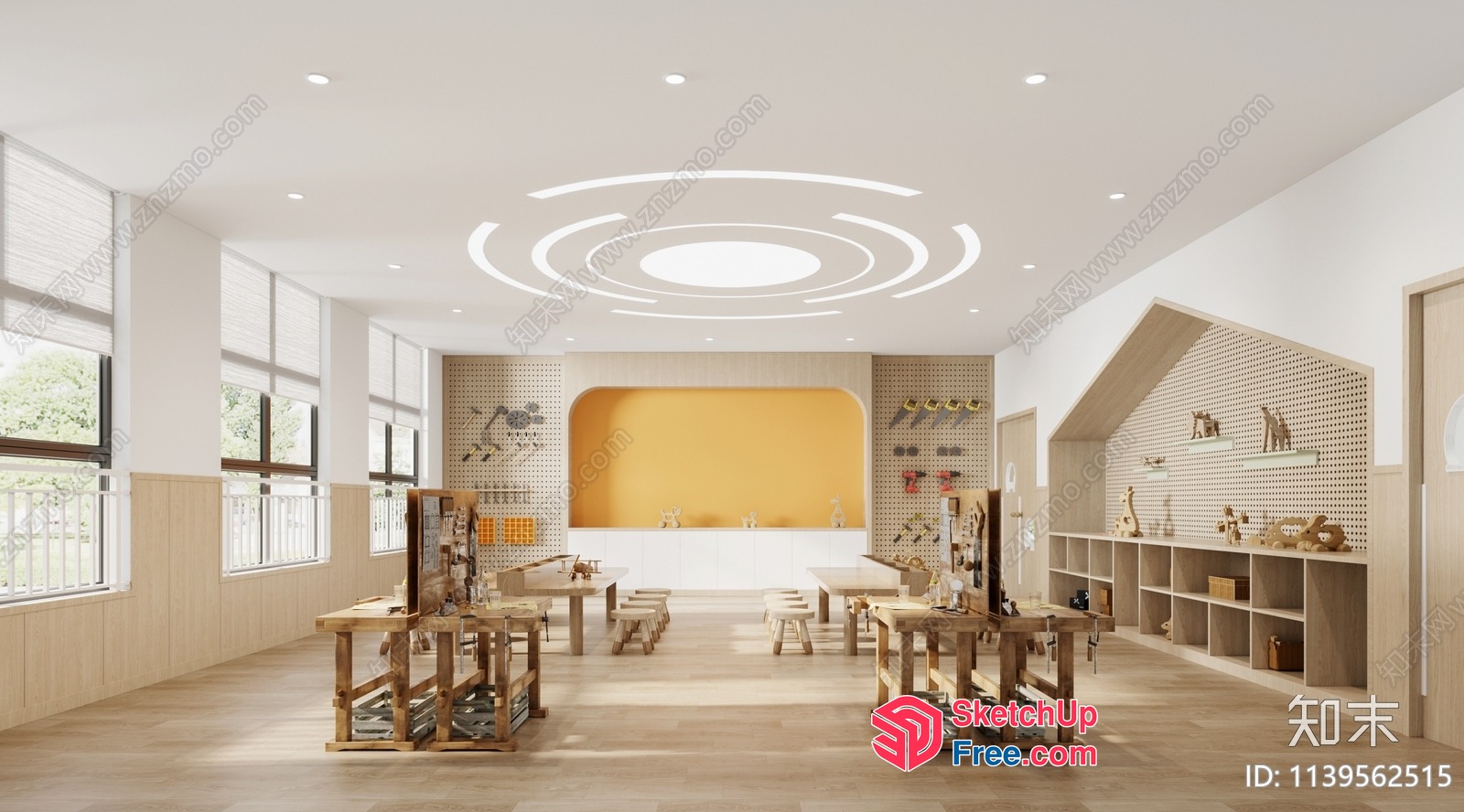 Modern Minimalist Style Office Space With Natural Wood Accents 3D SketchUp File