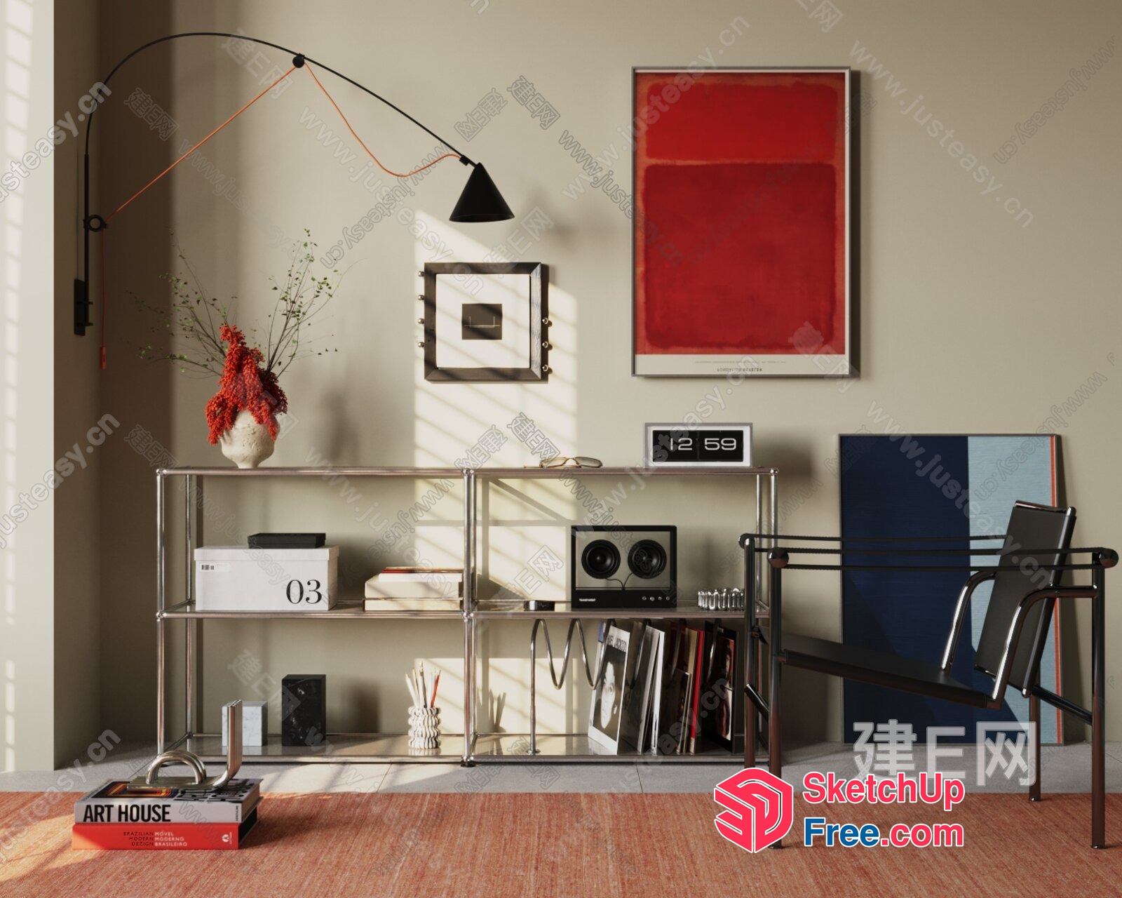 Modern Minimalist Interior With Red And White Accents 3D SketchUp File