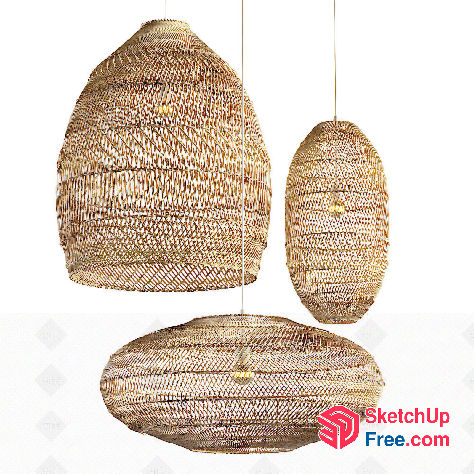 Exquisite Woven Rattan Hanging Pendant Lights 3D SketchUp File