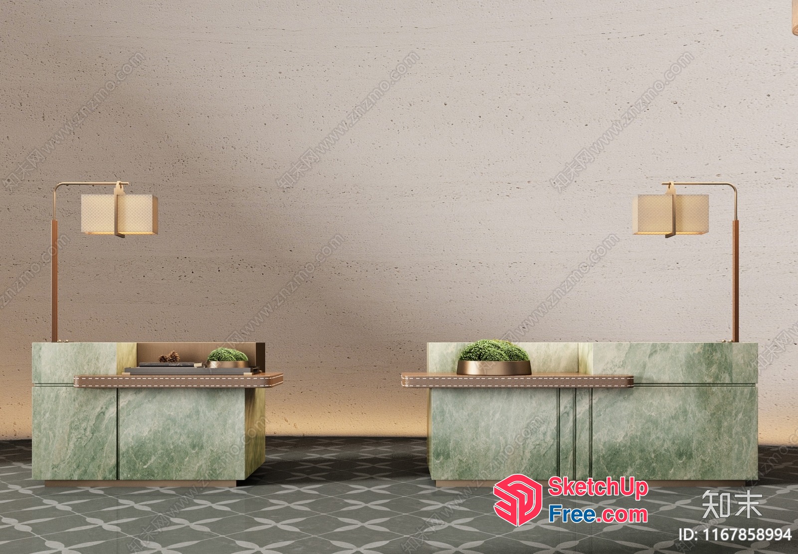 Modern Marble Accent Tables With Stylish Lamps 3D SketchUp File